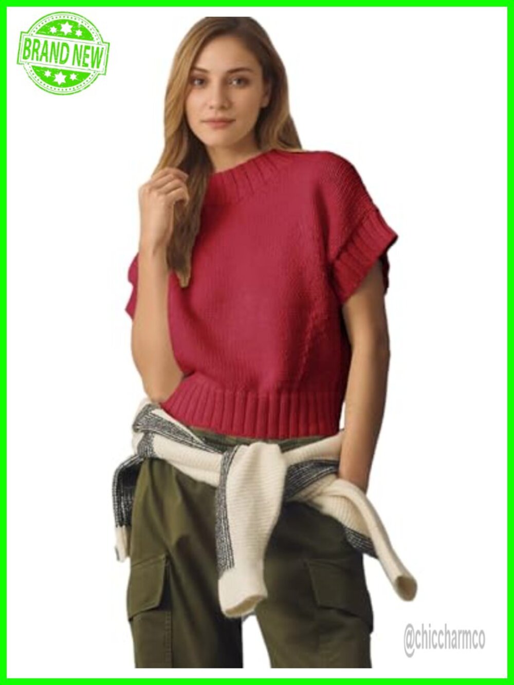 Mock Neck Cap Sleeve Sweater Vest Cropped Pullover Tank Top